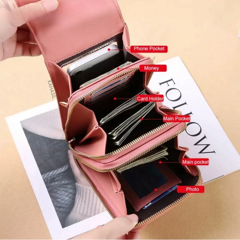 Product image KAHASIL - Tas Dompet Hp Wanita Selempang Resleting 3 Bahan Kulit PU Leather KHDP16 all variant BIRU MUDA